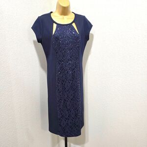SLNY Cocktail Dress Womens 8 Sequin Lace Cut Out Blue Guest Evening Party Fancy